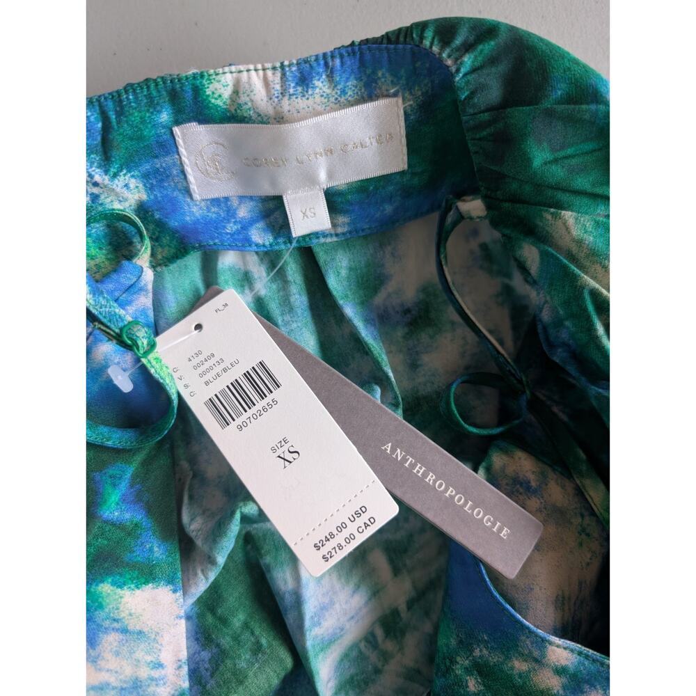 NWT Anthropologie Corey Lynn Calter V-Neck Ruffle Midi Dress Sz XS Blue #7C455 - Picture 5 of 7